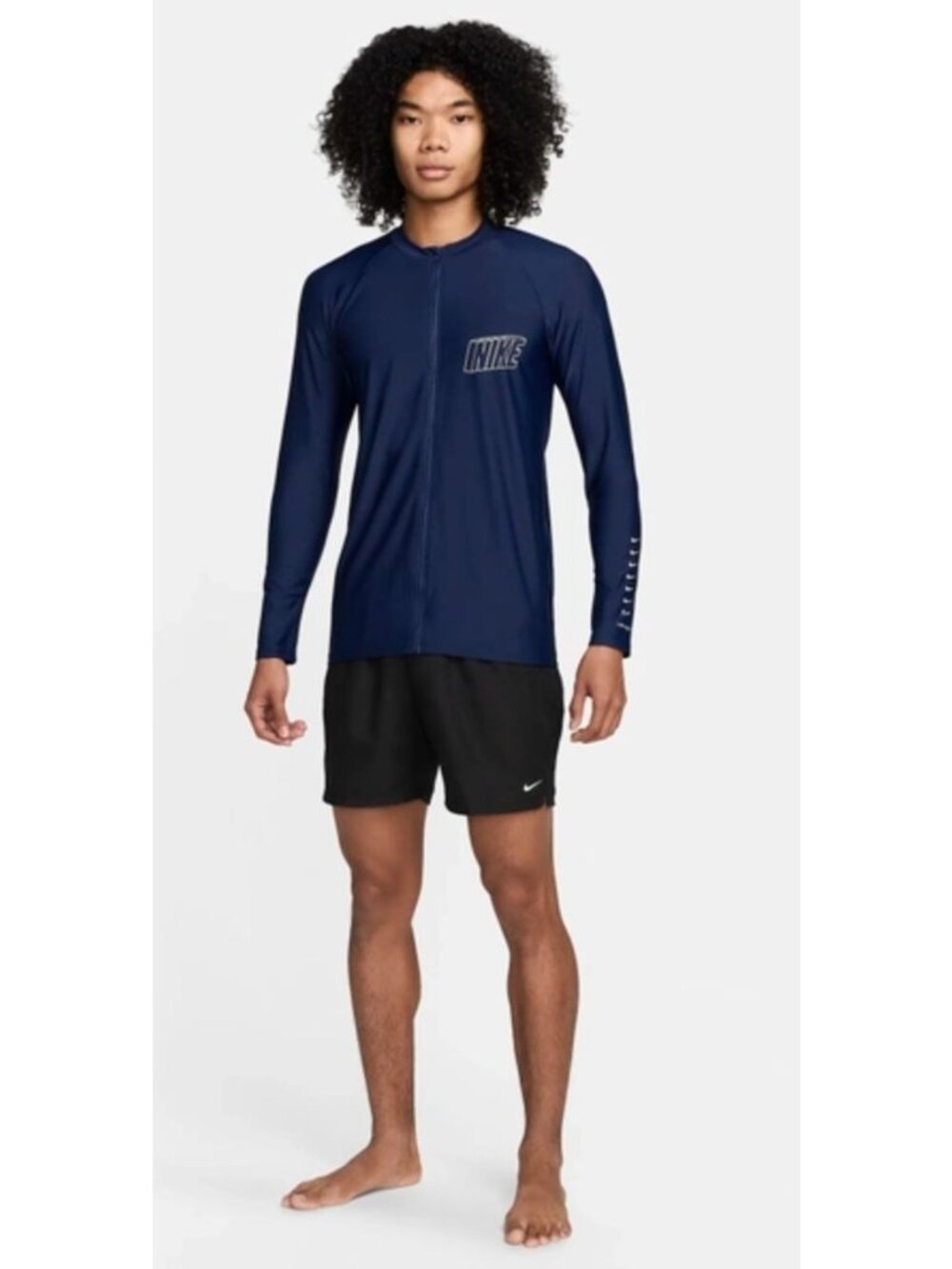 Nike Swim Long Sleeve Zip Hydroguard UPF40+ Rash Guard NESSE556-440 Men's S NEW - Picture 6 of 8